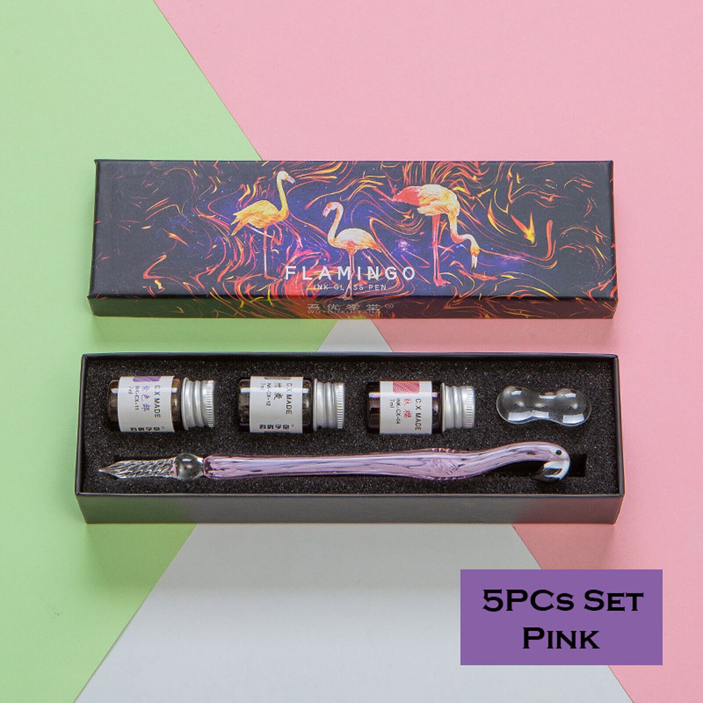 Crystal Flamingo Glass Dip Pen Ink Set Gift Pack Signature Dipping Calligraphy