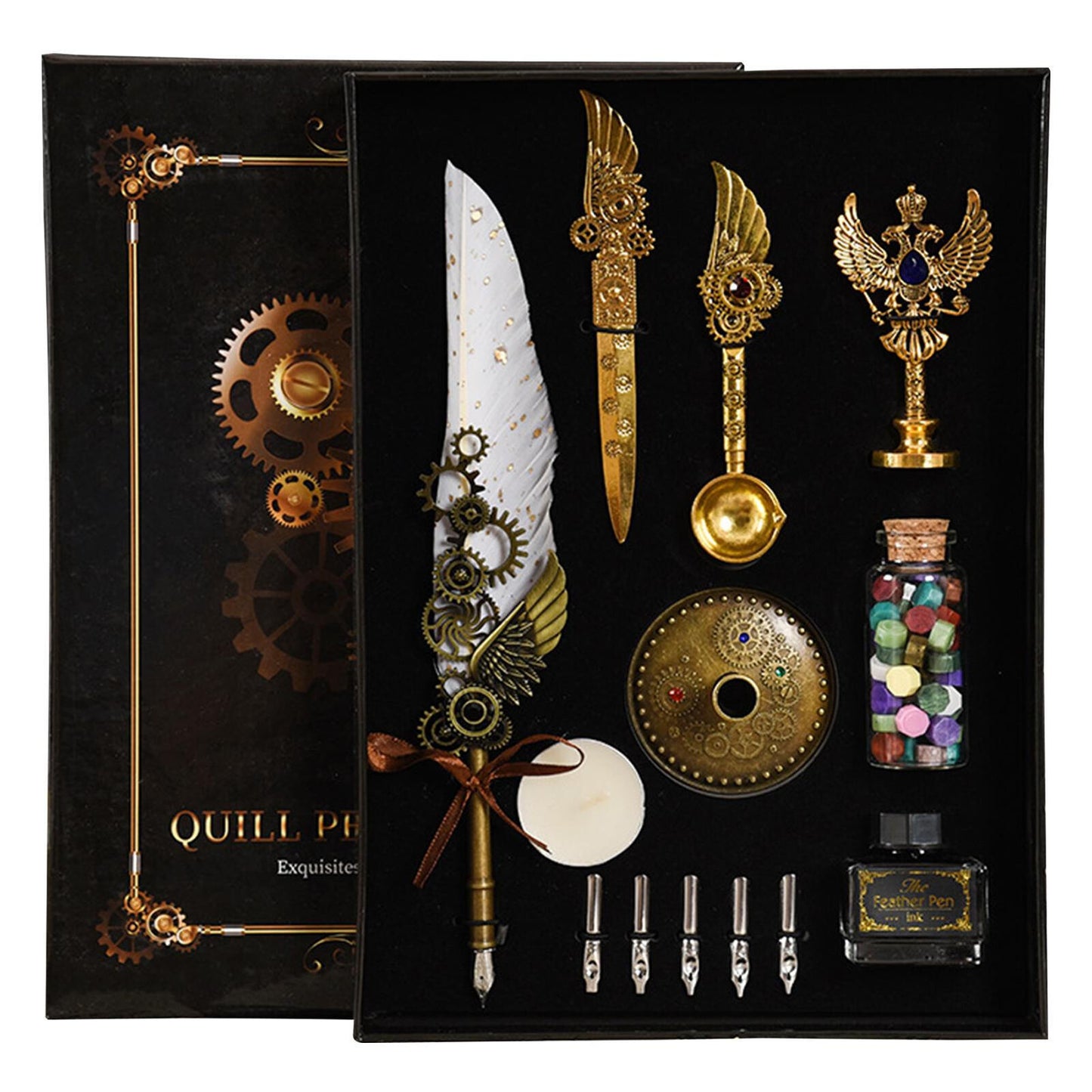 Pen Set Calligraphy Quill Feather Ink Set and Writing Antique Vintage Nibs gift