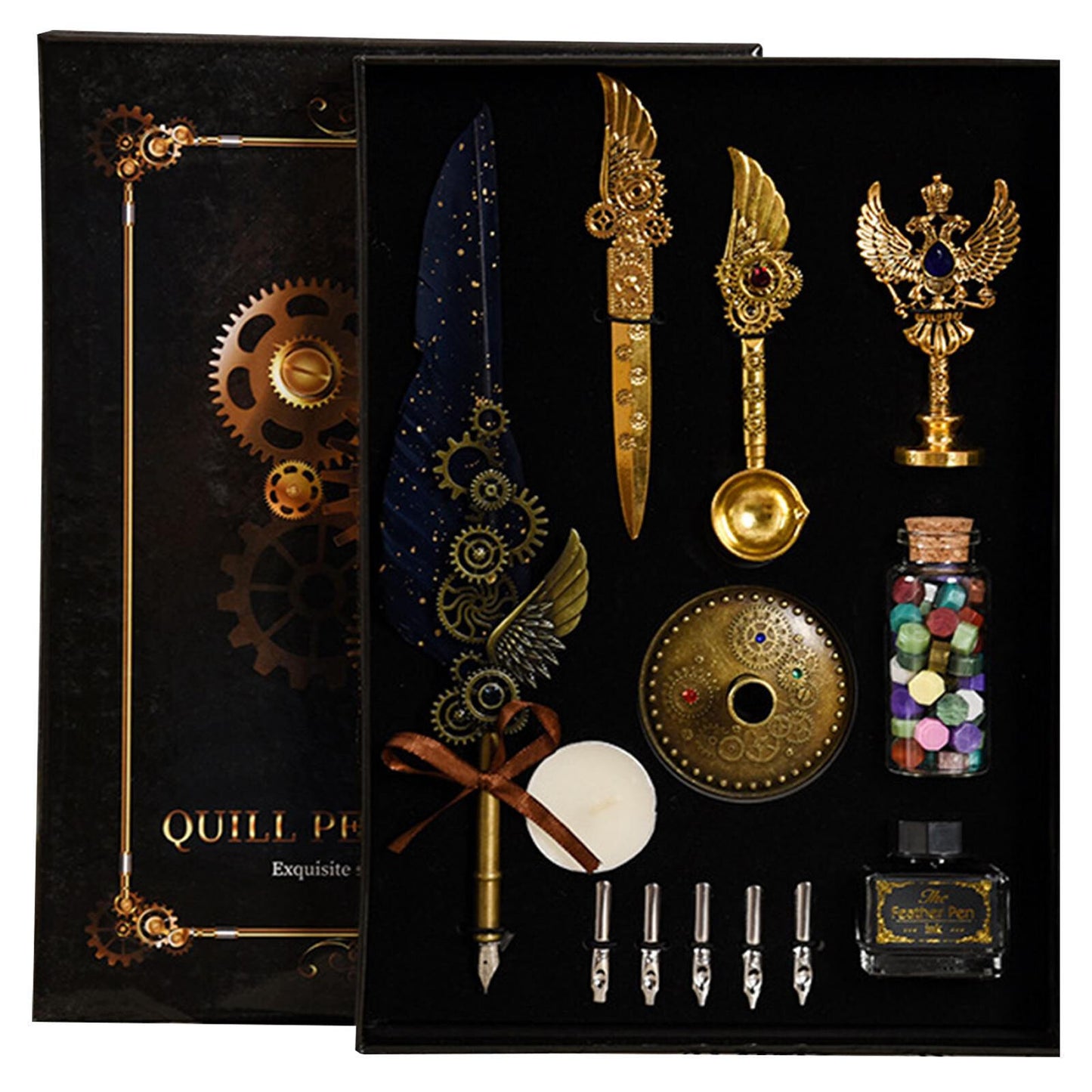 Pen Set Calligraphy Quill Feather Ink Set and Writing Antique Vintage Nibs gift
