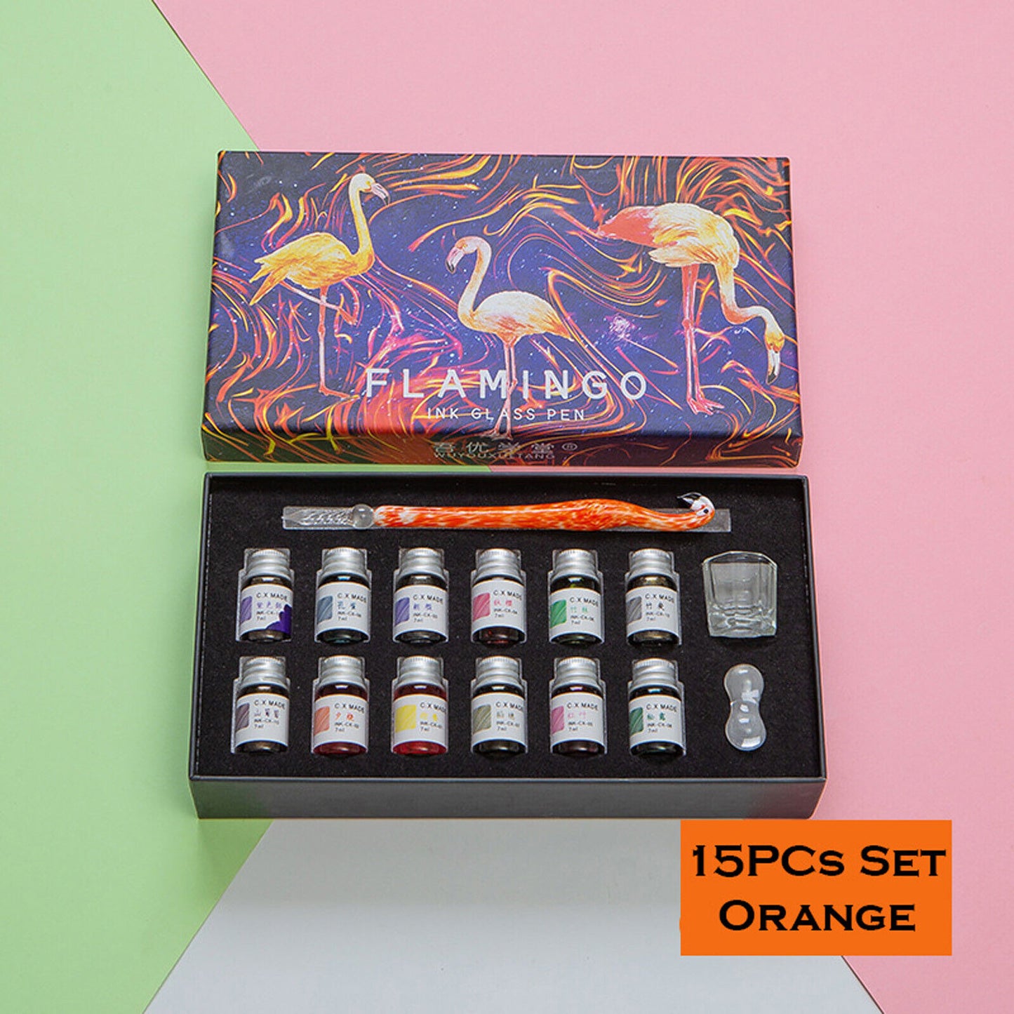 Crystal Flamingo Glass Dip Pen Ink Set Gift Pack Signature Dipping Calligraphy