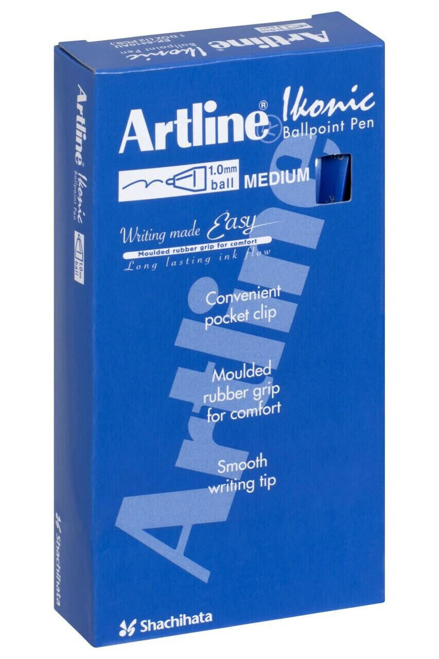 12 x Artline Ikonic 8410 Retractable Ballpoint Pen 1.0mm Black/Blue/Red