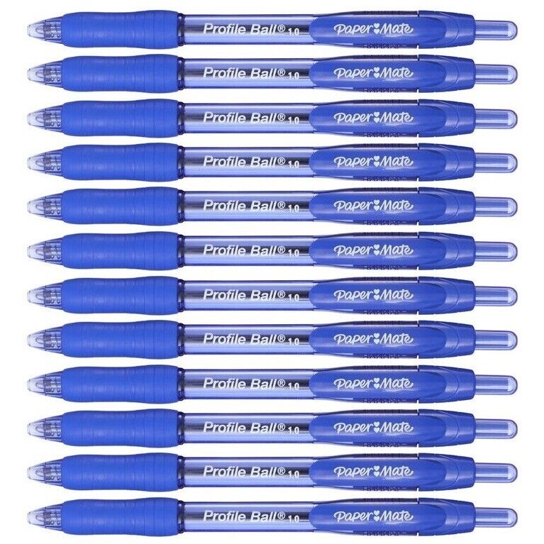 12 x PaperMate Profile Retractable Ballpoint Pens 1.0mm/0.7mm Black/Blue/Red