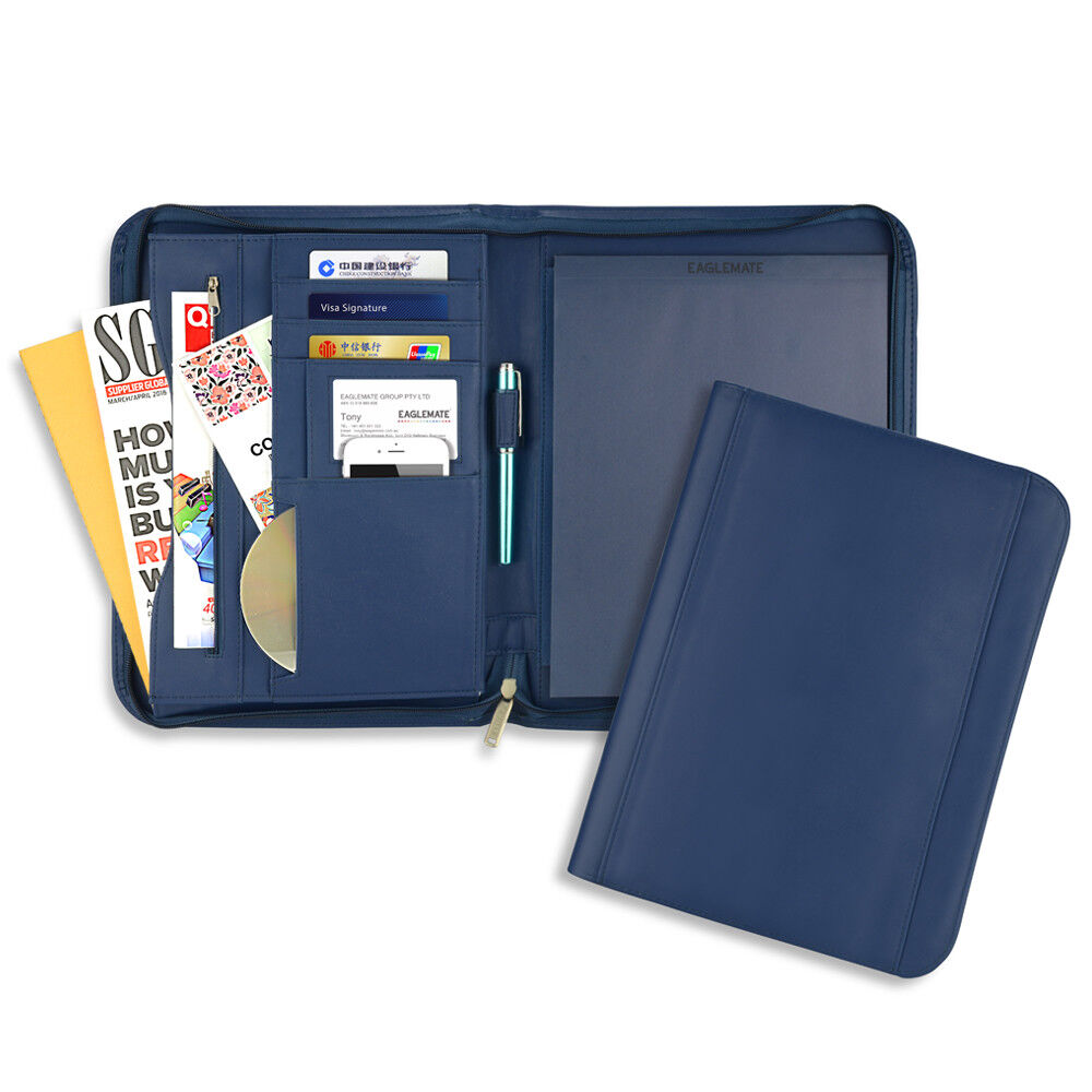 Padfolio A4 Portfolio A4 Leather Zippered Writing Pad with Pocket and Card Slot