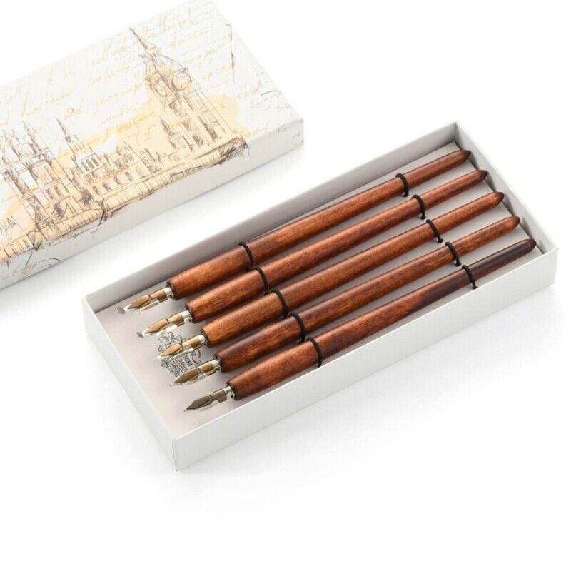 Antique Oblique Caligraphy Pen Wood English Script Handed Dip Pen for Writing