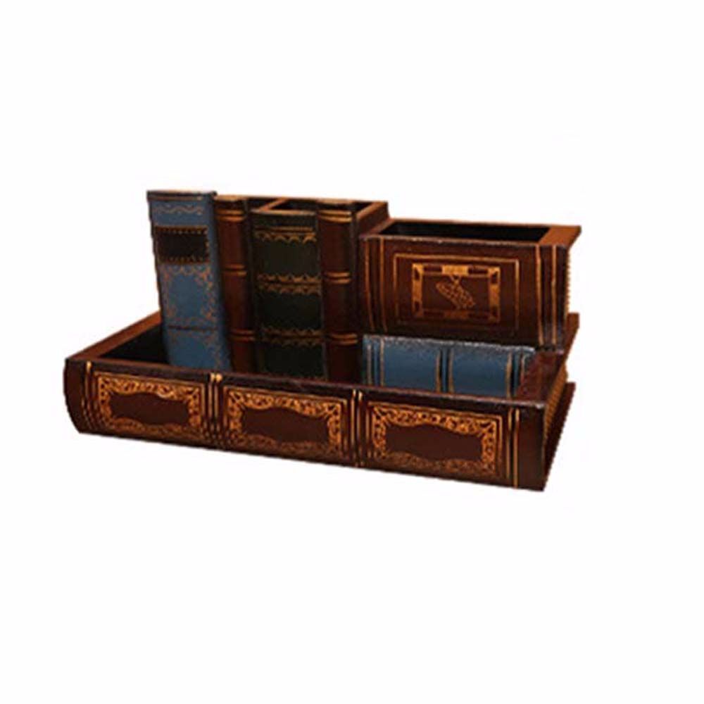 Retro Wood Pen Holder Book Shaped Desk Organizer For Stationery Office Decor