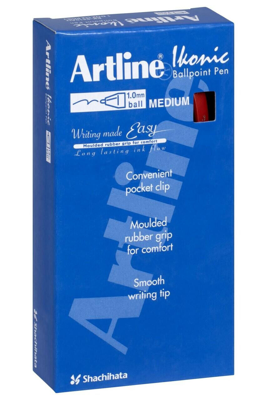 12 x Artline Ikonic 8410 Retractable Ballpoint Pen 1.0mm Black/Blue/Red