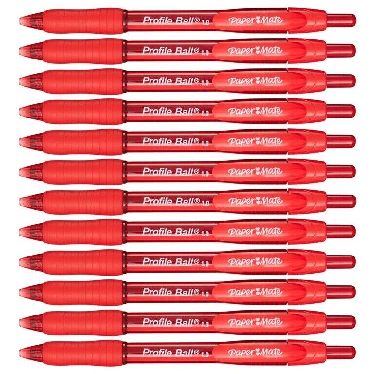 12 x PaperMate Profile Retractable Ballpoint Pens 1.0mm/0.7mm Black/Blue/Red