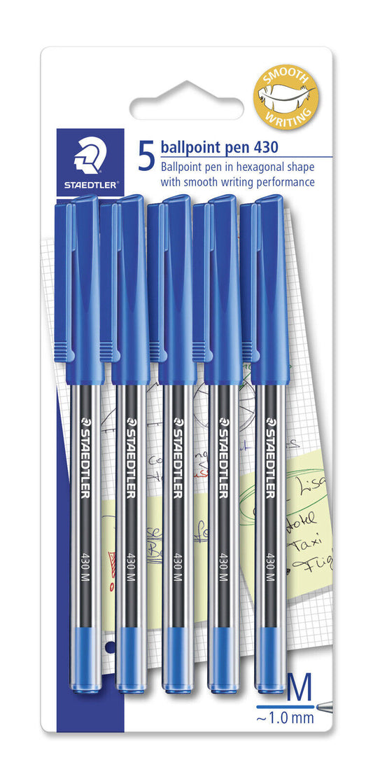 Staedtler Stick 430 Medium Ballpoint Pen BLUE - 5 Pack