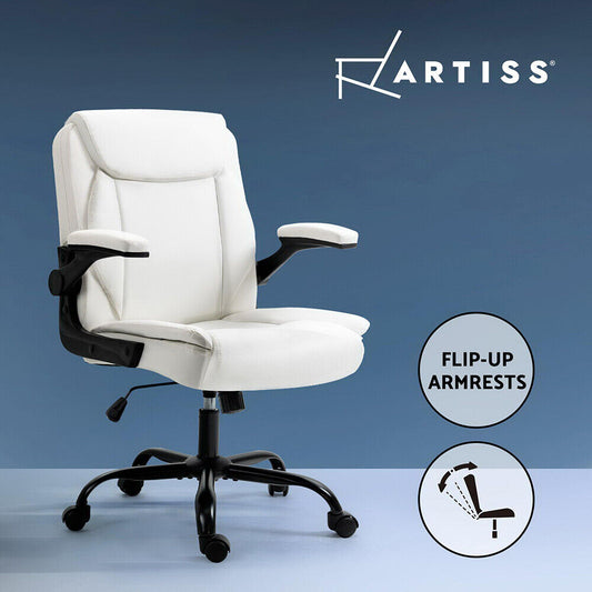 Artiss Executive Office Chair - PU Leather Mid Back White