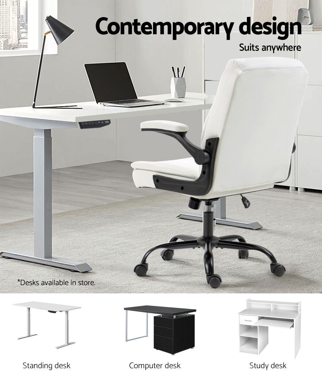 Artiss Executive Office Chair - PU Leather Mid Back White