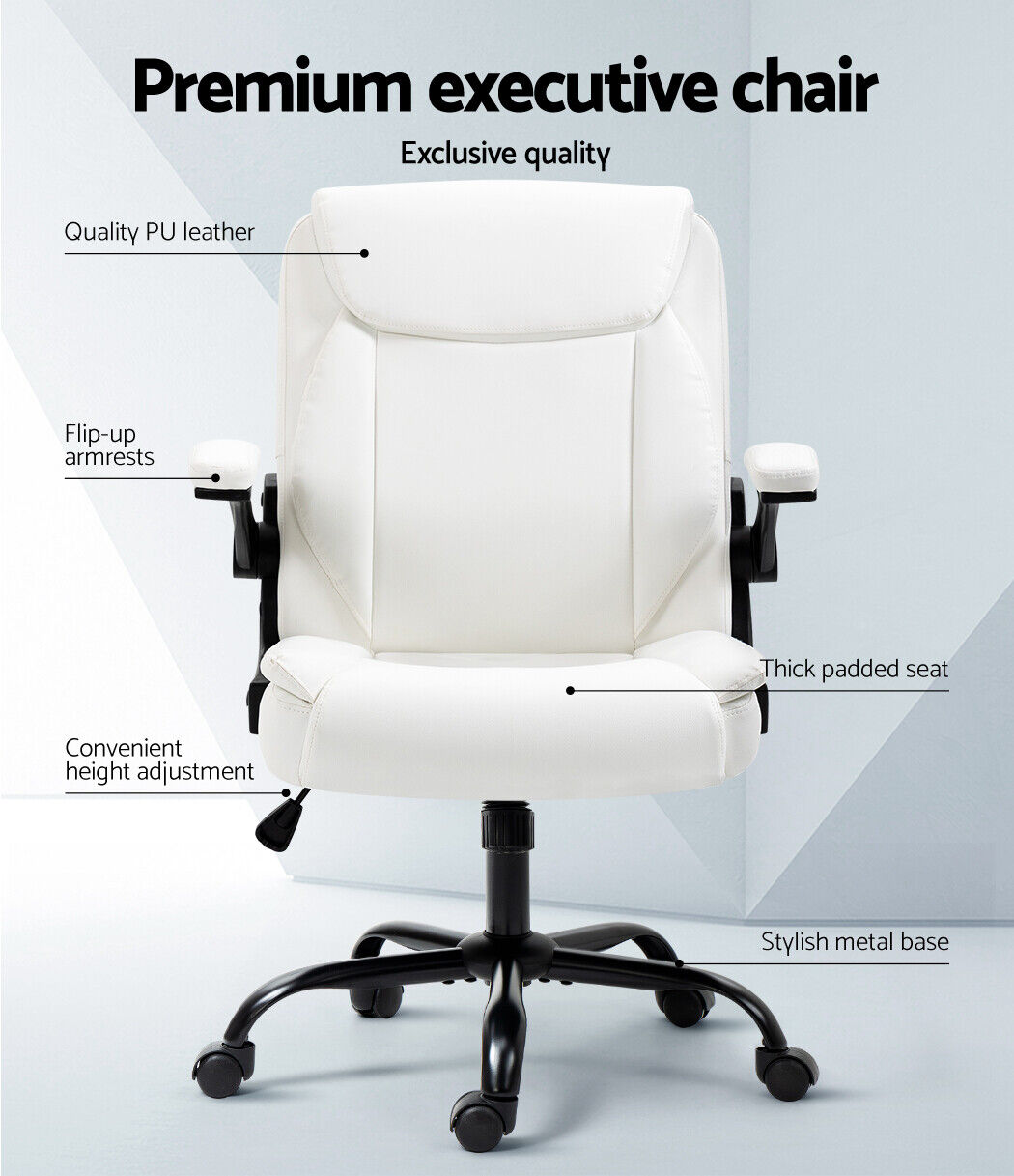 Artiss Executive Office Chair - PU Leather Mid Back White