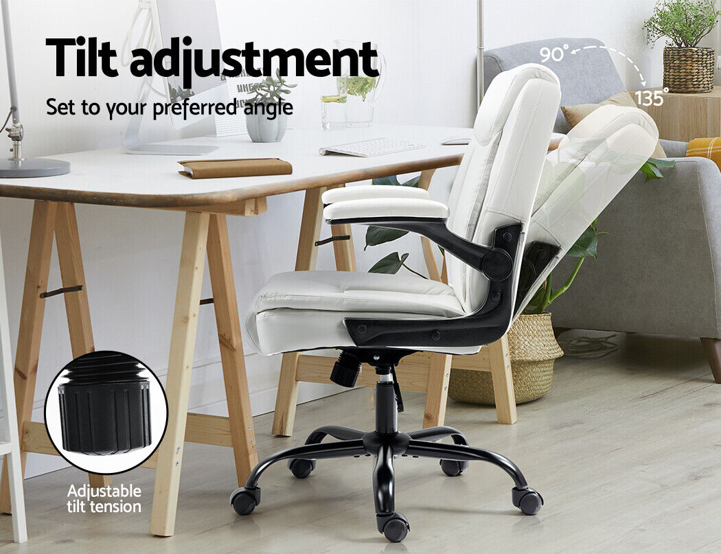 Artiss Executive Office Chair - PU Leather Mid Back White