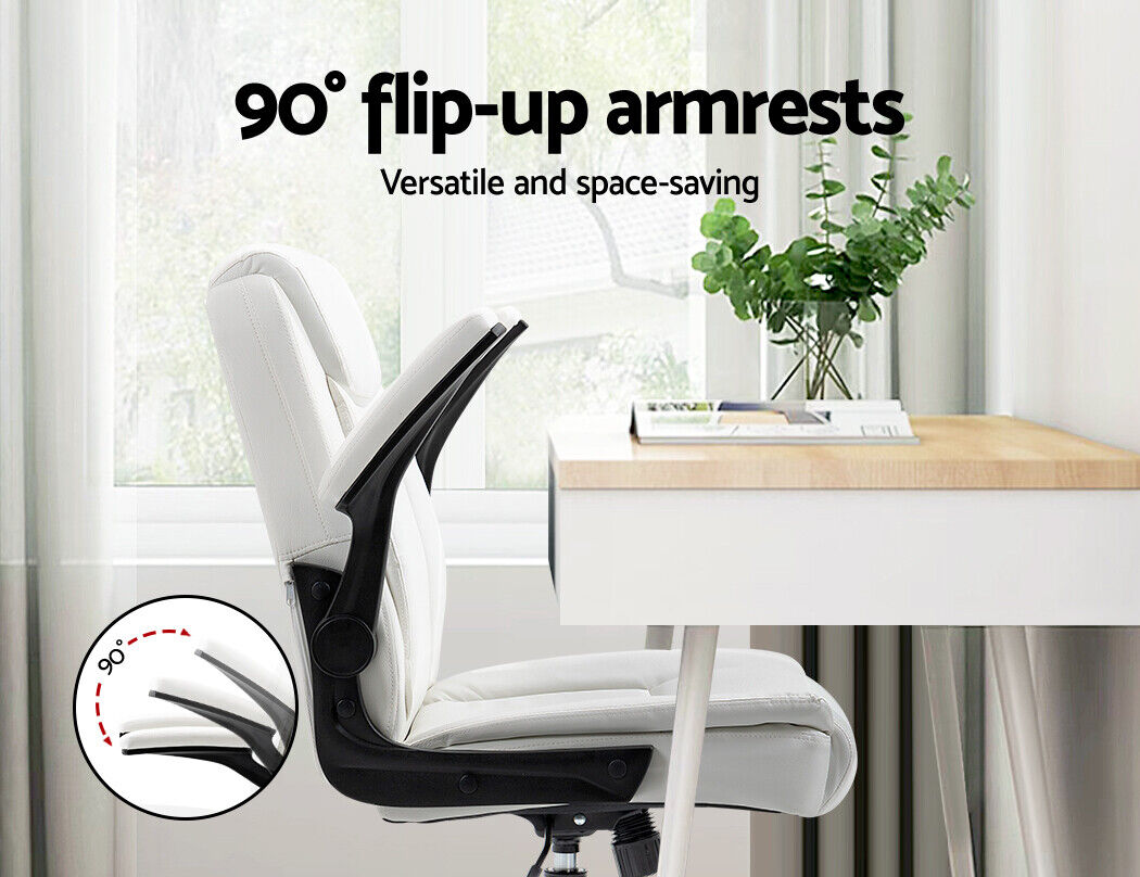 Artiss Executive Office Chair - PU Leather Mid Back White