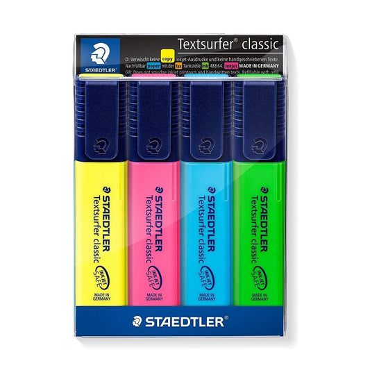 STAEDTLER Testsurfer Classic Highlighter 364 Wallet of 4 Chisel Tip 1mm/5mm
