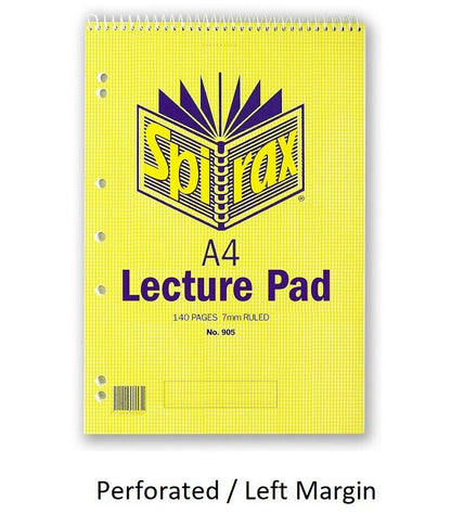 Spirax 905 Spiral Lecture Pad 40900 Ruled 7mm 140 Page 7 Hole Blue Margin B363