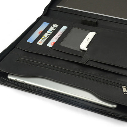 Padfolio A4 Portfolio A4 Leather Zippered Writing Pad with Pocket and Card Slot