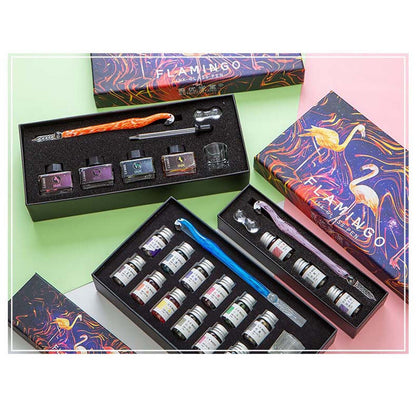 Crystal Flamingo Glass Dip Pen Ink Set Gift Pack Signature Dipping Calligraphy