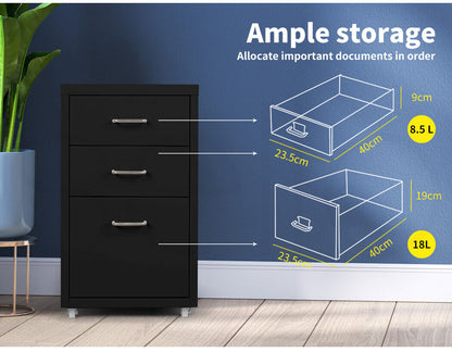 Levede 3 Drawer Office Storage Cabinet Black