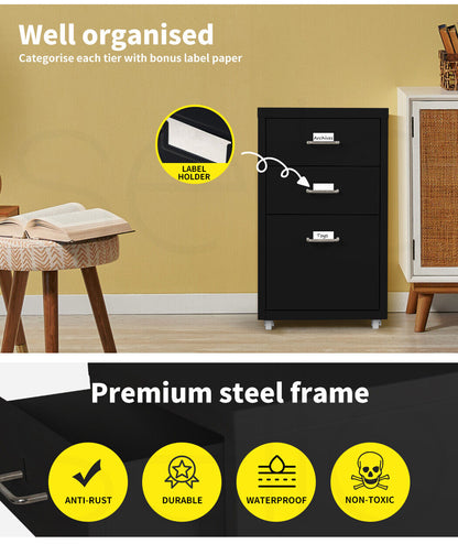 Levede 3 Drawer Office Storage Cabinet Black
