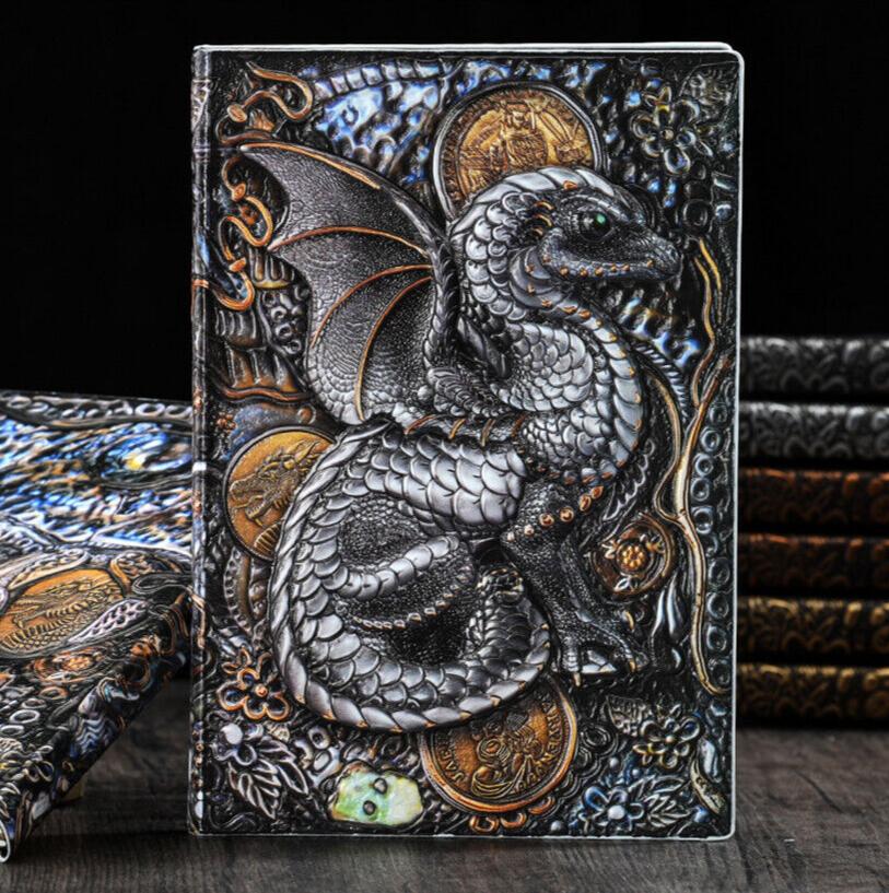 3D Flying Dragon Journal - Embossed Writing A5 Notebook
