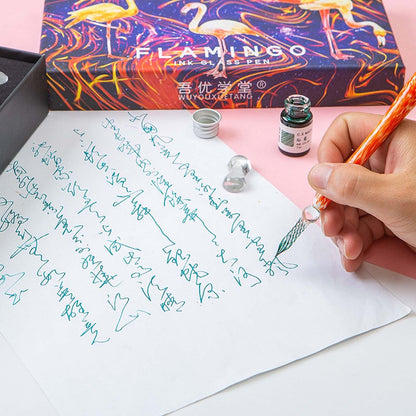 Crystal Flamingo Glass Dip Pen Ink Set Gift Pack Signature Dipping Calligraphy