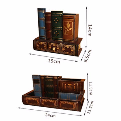 Retro Wood Pen Holder Book Shaped Desk Organizer For Stationery Office Decor