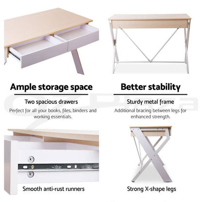 Artiss XAXA Computer Desk Drawer Home Office Study Table Oak 100CM