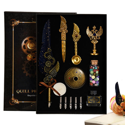 Pen Set Calligraphy Quill Feather Ink Set and Writing Antique Vintage Nibs gift