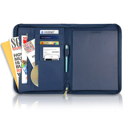 Padfolio A4 Portfolio A4 Leather Zippered Writing Pad with Pocket and Card Slot