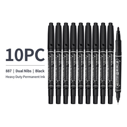 10x Fineliners Felt Tip Pens Dual Nibs Permanent Marking Pens (Black, Blue, Red)