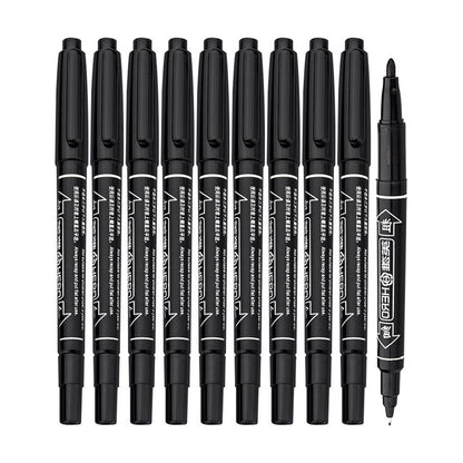 10x Fineliners Felt Tip Pens Dual Nibs Permanent Marking Pens (Black, Blue, Red)