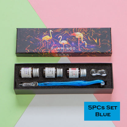 Crystal Flamingo Glass Dip Pen Ink Set Gift Pack Signature Dipping Calligraphy