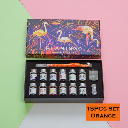 Crystal Flamingo Glass Dip Pen Ink Set Gift Pack Signature Dipping Calligraphy