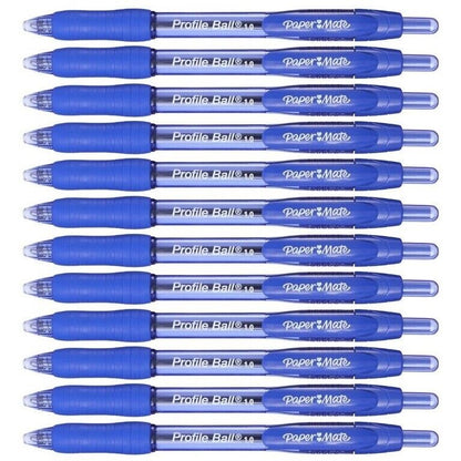 12 x PaperMate Profile Retractable Ballpoint Pens 1.0mm/0.7mm Black/Blue/Red