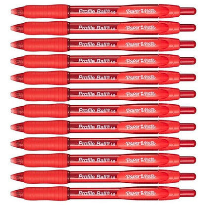 12 x PaperMate Profile Retractable Ballpoint Pens 1.0mm/0.7mm Black/Blue/Red