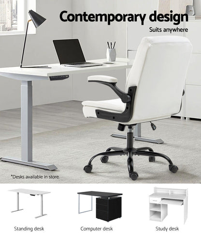 Artiss Executive Office Chair - PU Leather Mid Back White