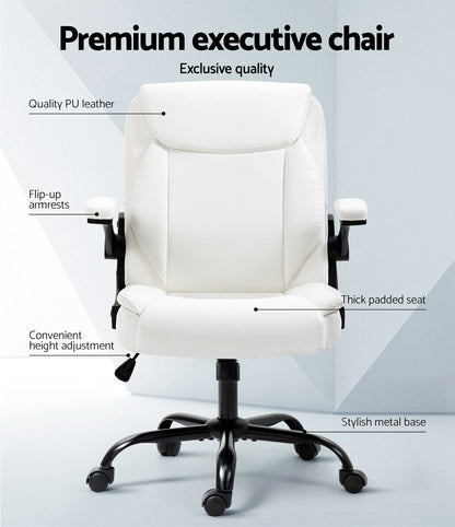 Artiss Executive Office Chair - PU Leather Mid Back White