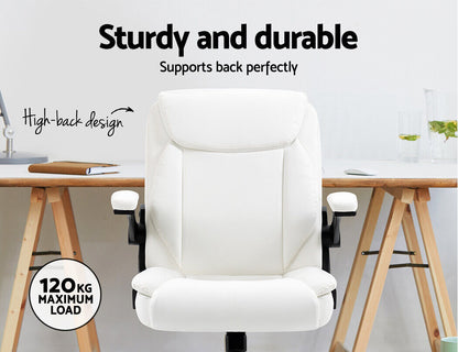 Artiss Executive Office Chair - PU Leather Mid Back White